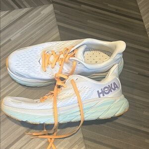 Hoka White and Orange Athletic Shoes